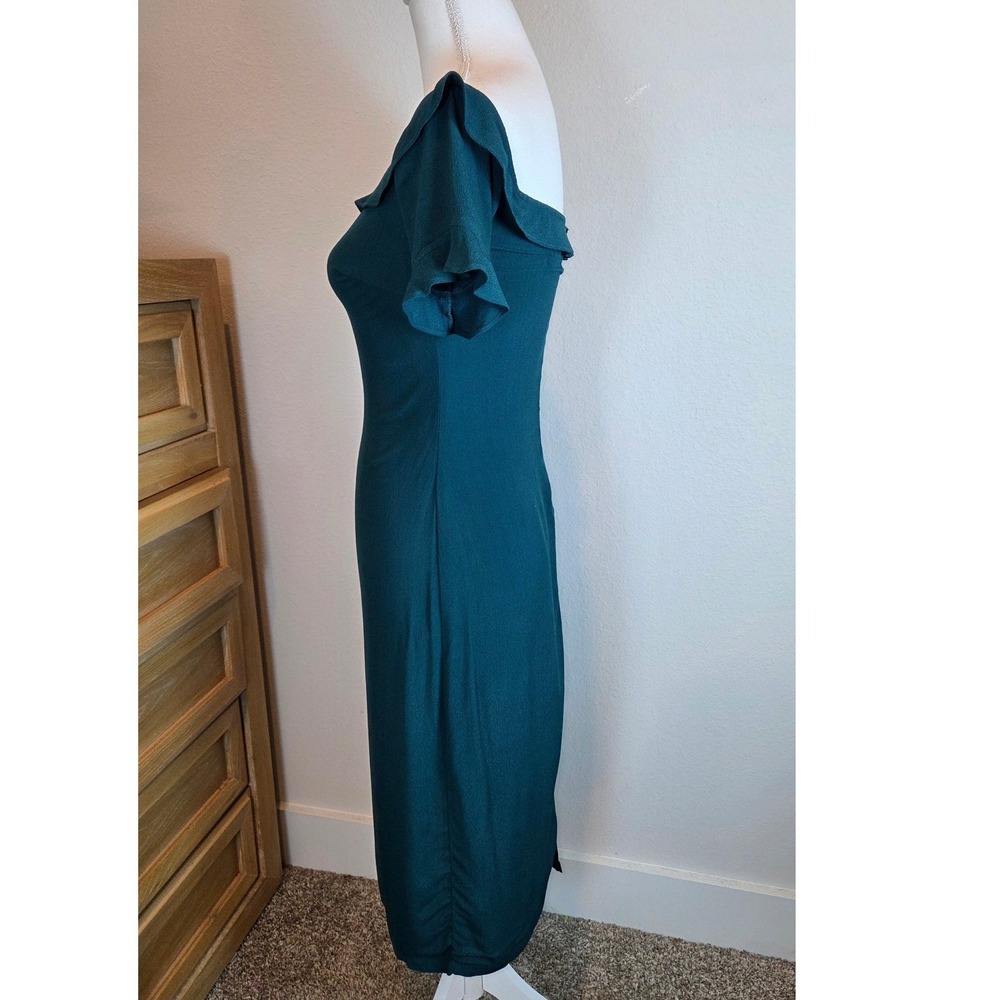 Reformation Antonia Teal Green Off Shoulder Ruffle Midi Dress Crepe Size 2-4 - Picture 6 of 8